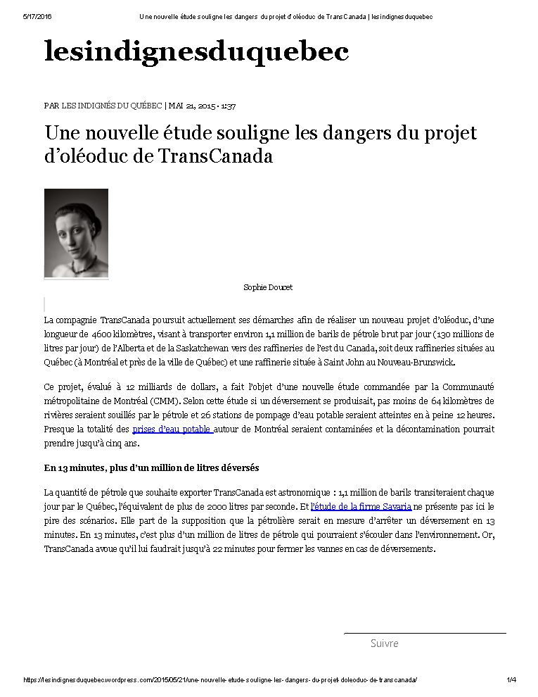 Une nouvelle étude souligne les dangers du projet d’oléoduc de TransCanada _ lesindignesduquebec_Page_1
